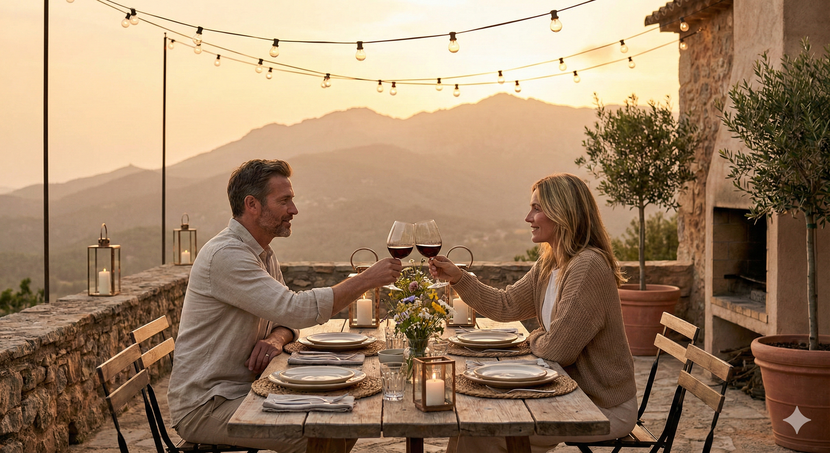 Couple dining at sunset